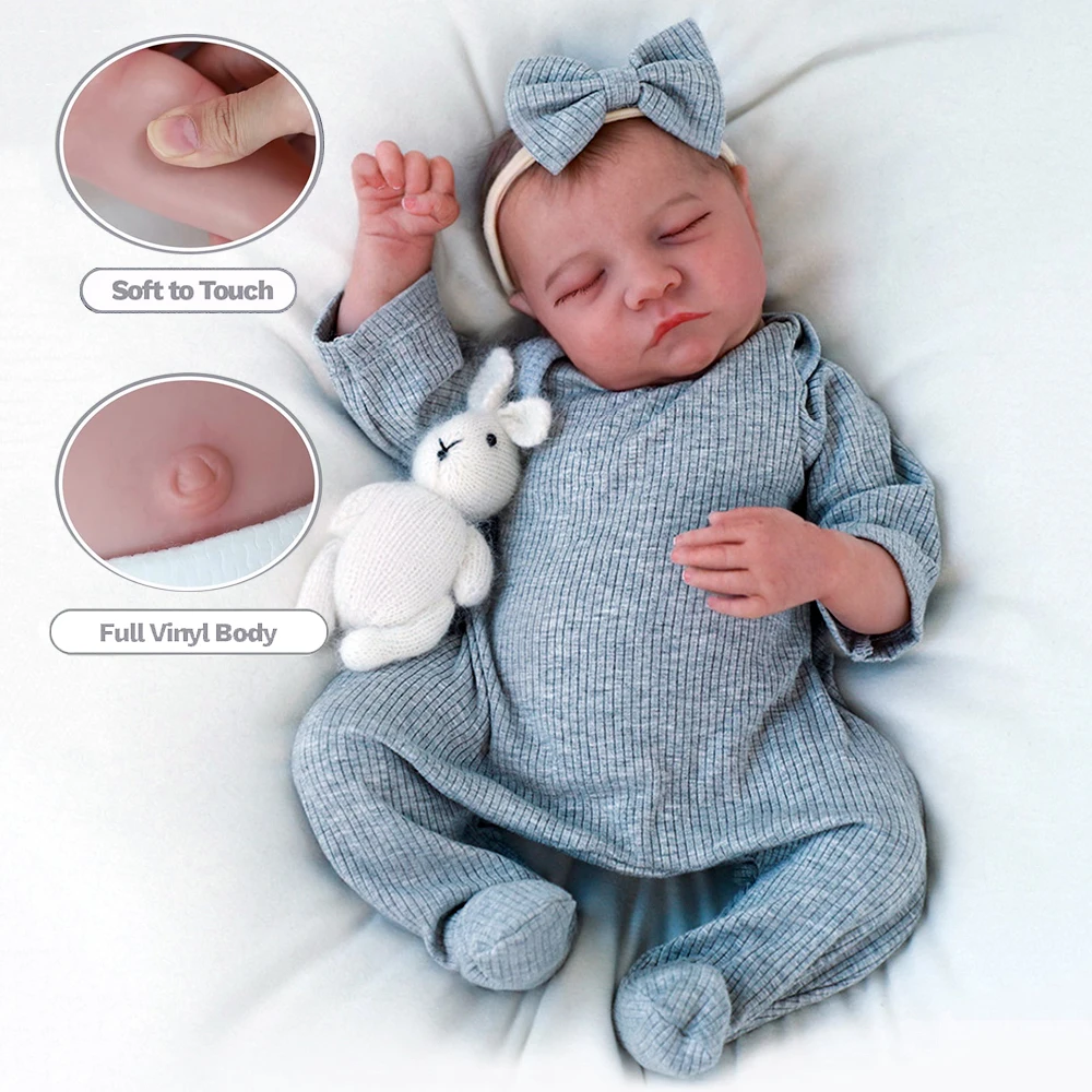 Realistic 45cm Full Body Silicone Reborn Baby Doll β Sleeping Lifelike Newborn Girl/Boy with Clothes, Pacifier & Bottle Gift Set πΆπ