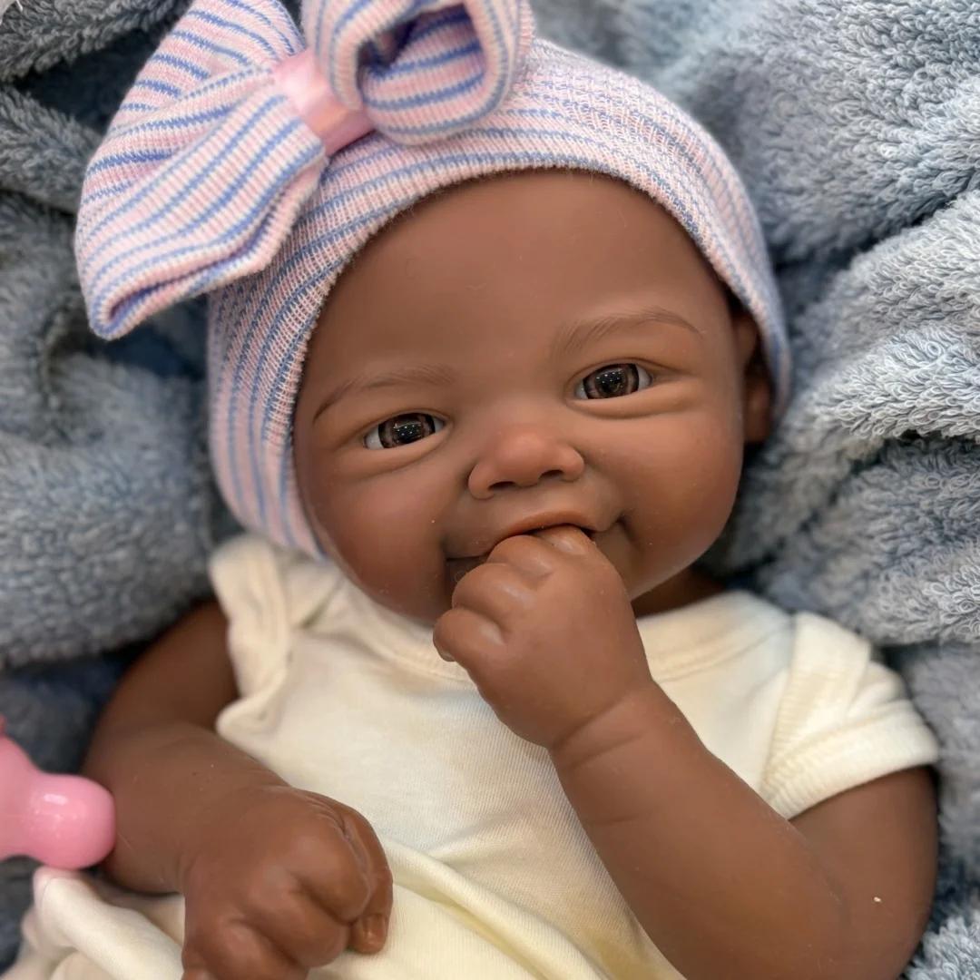 18” Baby Amira – Dark Skin Full Body Silicone Reborn Girl 👶🏽✨