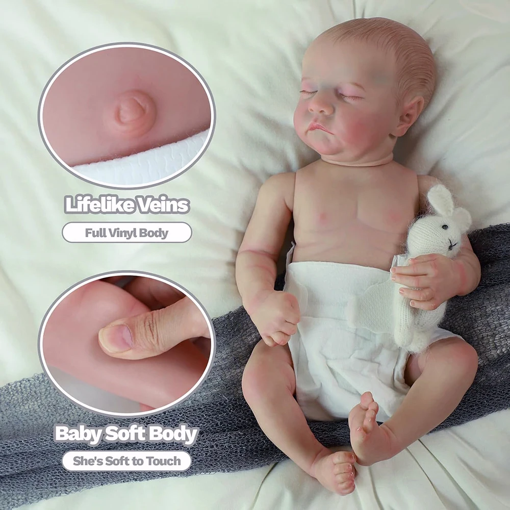 Realistic 45cm Full Body Silicone Reborn Baby Doll β Sleeping Lifelike Newborn Girl/Boy with Clothes, Pacifier & Bottle Gift Set πΆπ