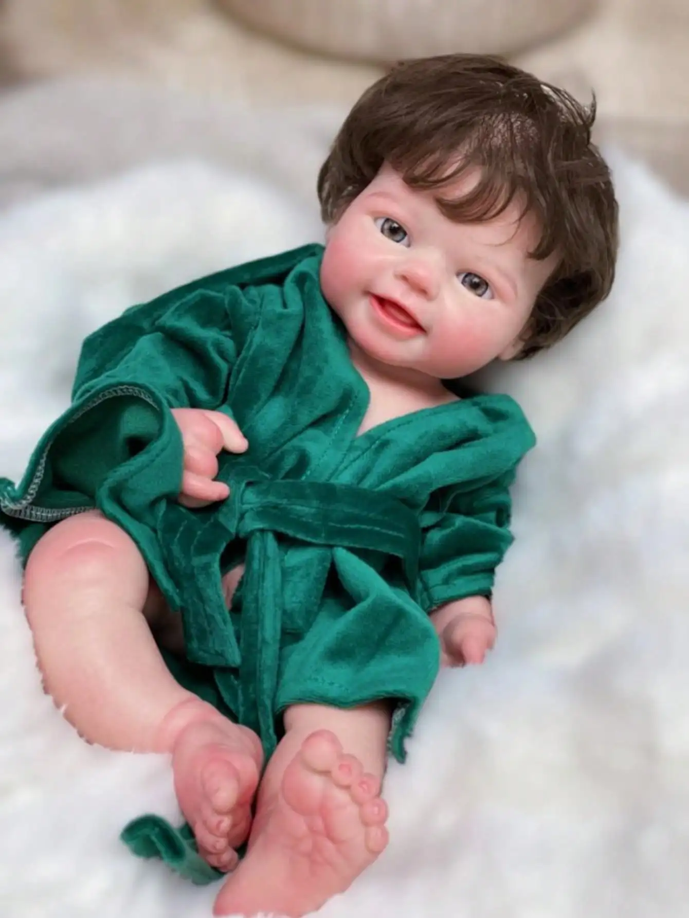 🦖 Meet Baby Saskia Emmy – full-body silicone reborn boy The Little Dino Dreamer! 👶💚✨