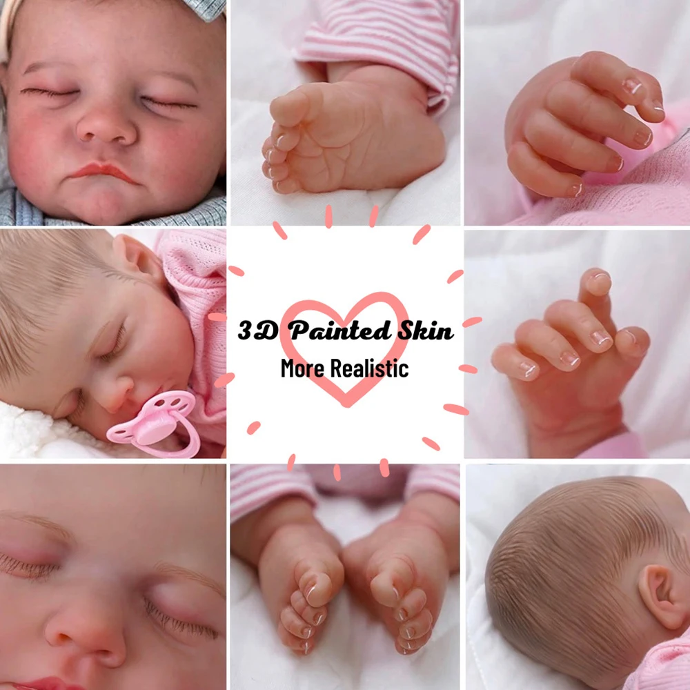 Realistic 45cm Full Body Silicone Reborn Baby Doll β Sleeping Lifelike Newborn Girl/Boy with Clothes, Pacifier & Bottle Gift Set πΆπ