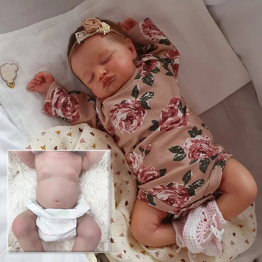 🌸 Baby Rosalie – 49cm Full Body Silicone Vinyl Reborn Girl Doll | Handmade Realistic Sleeping Newborn with Rooted Hair &amp; 3D Painted Skin 👶✨