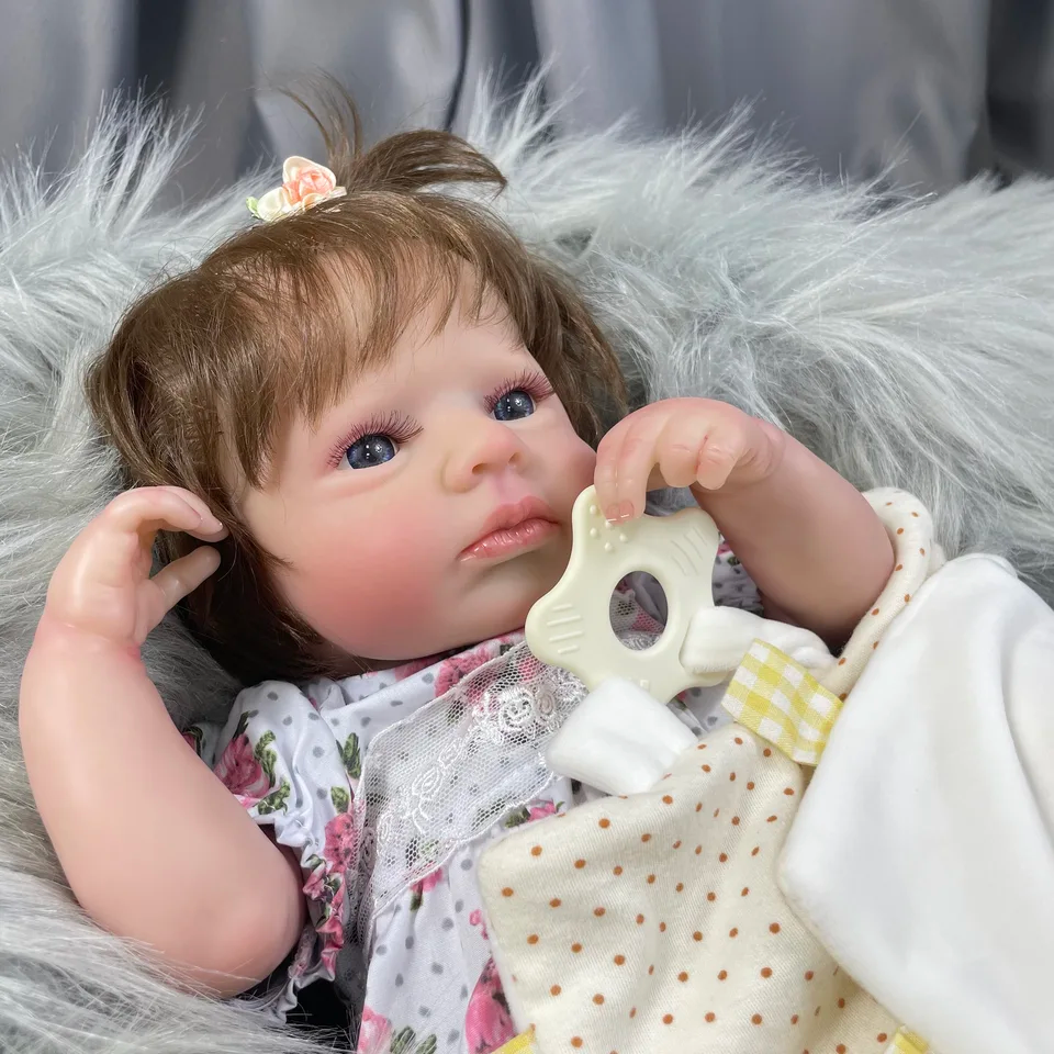 Reborn Baby Doll Loulou Awake – 20-Inch Realistic Vinyl Newborn Girl with Blue Eyes &amp; Hand-Rooted Hair | Soft Cloth Body 3D Painted Skin Gift Set 👶💖