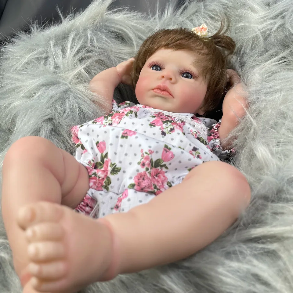 Reborn Baby Doll Loulou Awake – 20-Inch Realistic Vinyl Newborn Girl with Blue Eyes &amp; Hand-Rooted Hair | Soft Cloth Body 3D Painted Skin Gift Set 👶💖